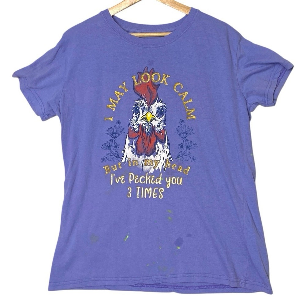 Lost Creek Chicken Tee Adult XL Purple Funny Sarcastic‎ Farm Thrashed Worn Used